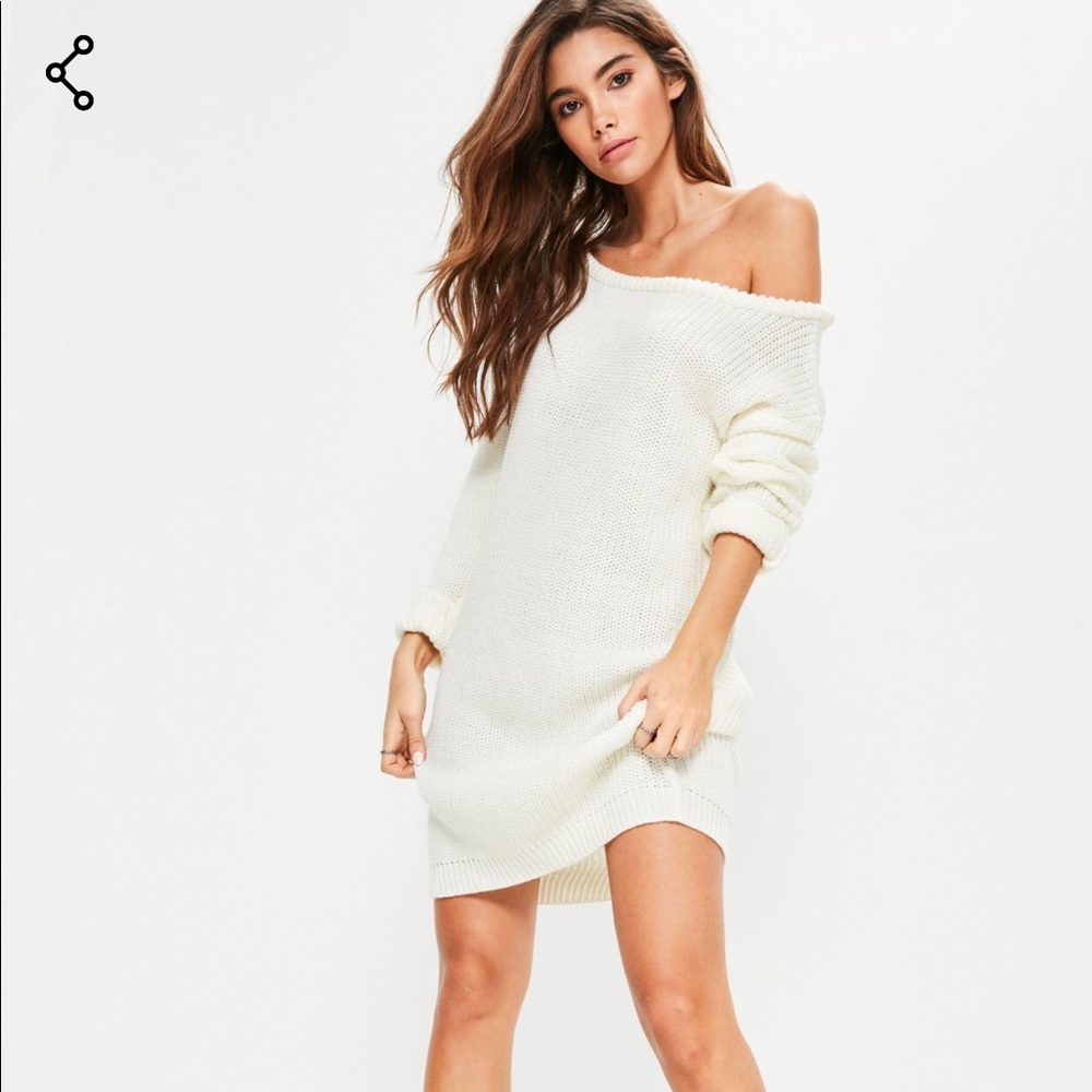 Missguided cream offshoulder knitted sweater dress